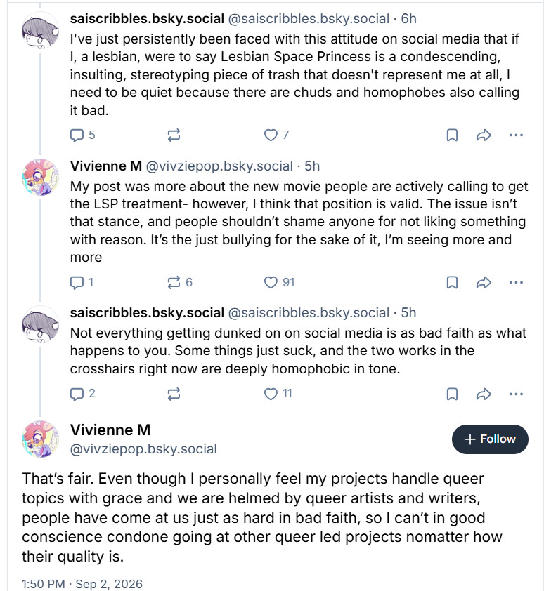 vivziereceipts's tweet photo. The good news: Vivienne is discouraging her fandom from dopiling another show made by queer creators, regardless of quality.  Bad news: The fan she's being so patient with is Saiscribbles, an infamous and notoriously racist Hellaverse YouTuber who's sexually harassed minors. 1/2 https://t.co/YljOoGtJll