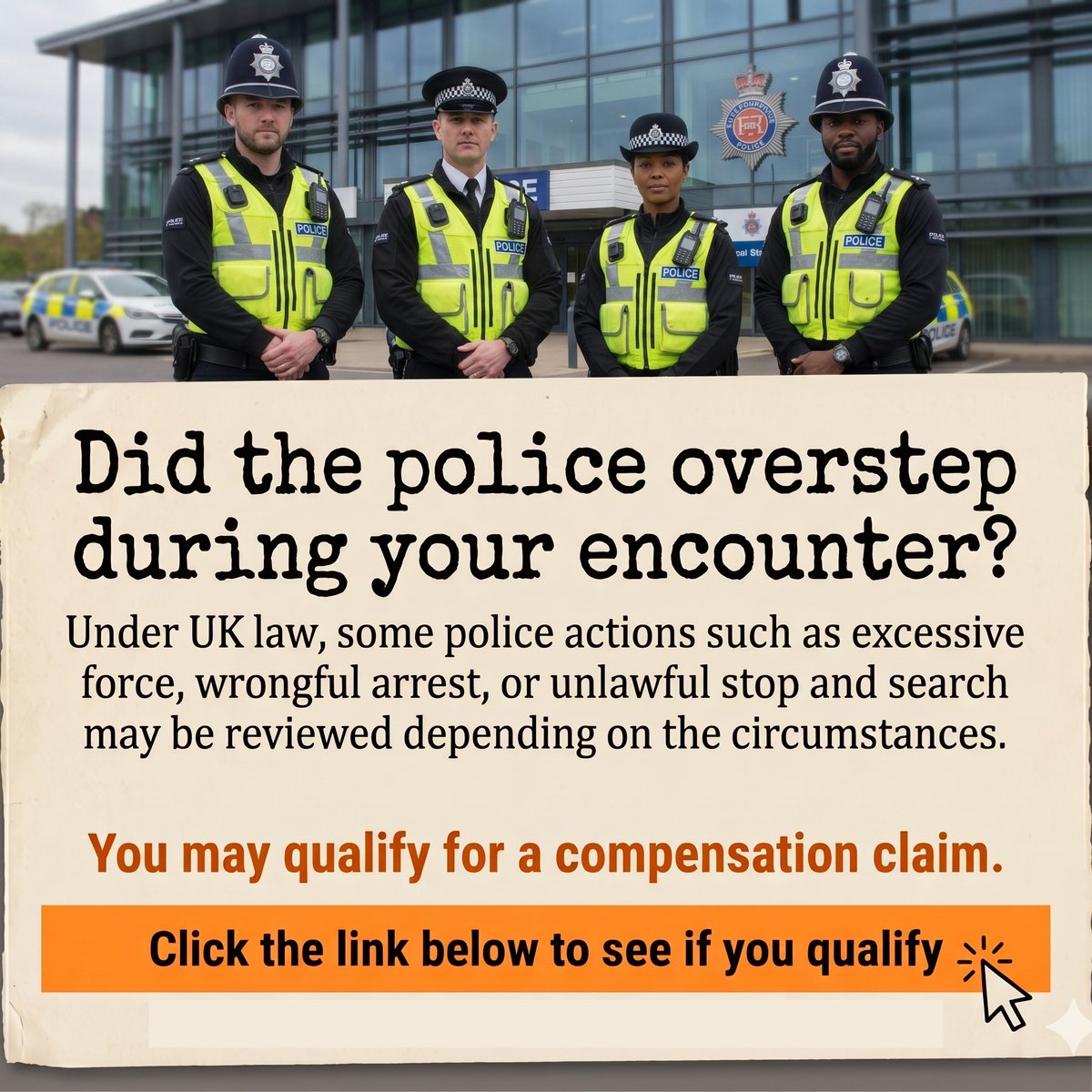 PComplaintHelp's tweet photo. Have you experienced unfair treatment or misconduct by the police? 

You may be entitled to thousands in compensation - and we’re here to help.

No Win, No Fee
Quick &amp; Confidential Quiz
Find Out How Much You Could Claim in Minutes

Take the quiz now!