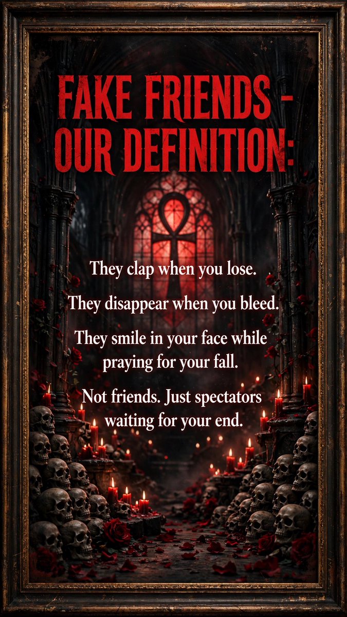 sashadarkai's tweet photo. They clap when you lose. Disappear when you bleed. Not friends. Just spectators. 🖤
FAKE FRIENDS - OUR DEFINITION
#fakefriends #ourdefinition #realtalk #cutthemoff #knowthe difference #loyaltyovereverything #gothicpoetry #streetwisdom #truthbomb #nofakefriends https://t.co/rakN91AZgX