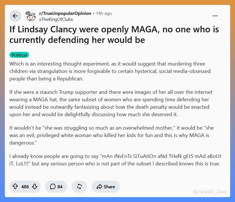reddit_lies's tweet photo. Fact check: True

Trump supporters are held to a far higher standard by the media. https://t.co/byJolHznlT