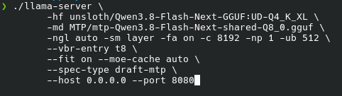 theyknowitstrue's tweet photo. @spiritbuun On a single 3090 with 64gb ddr5, I'm only managing to get 20t/s on average. Could you share the command you used to get 40? 

Been trying various params. I grabbed the MTP from unsloth, maybe it's the wrong one? https://t.co/VHebvTX33W