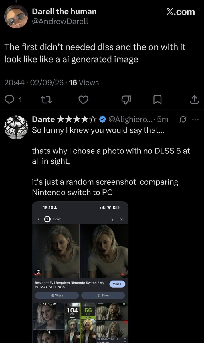 AlighieroHeir's tweet photo. This pretty much sums up the debate with DLSS 5 haters… https://t.co/UkDWpyQhOl