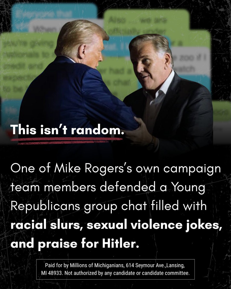 dmclansing's tweet photo. U.S. Senate Candidate Mike Rogers has openly embraced people who proudly spread hate, bigotry, and conspiracy theories. What does that say about him? https://t.co/zq6KbW8Zo4 https://t.co/nTiKaYQCKB