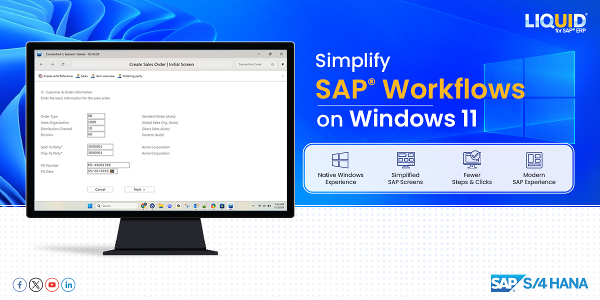 GuiXT's tweet photo. Liquid UI for Windows 11 provides a native Windows experience while simplifying SAP screens, fields, and steps around the task at hand.

Keep your existing SAP workflows.
Reduce unnecessary interaction.
Give users a more modern way to work with SAP. https://t.co/1ifnxTm2m2
