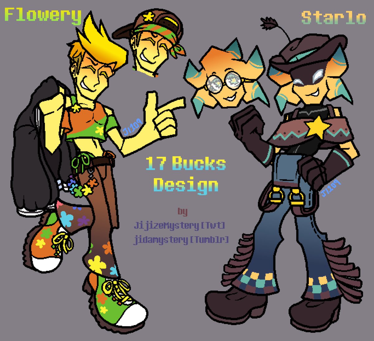 JijizeMystery's tweet photo. Have 17 Bucks Flowery and Starlo in my version for fun~ 🌼🌈🤠🌟✨
---
#flowery #starlo https://t.co/qnd3weoiN5