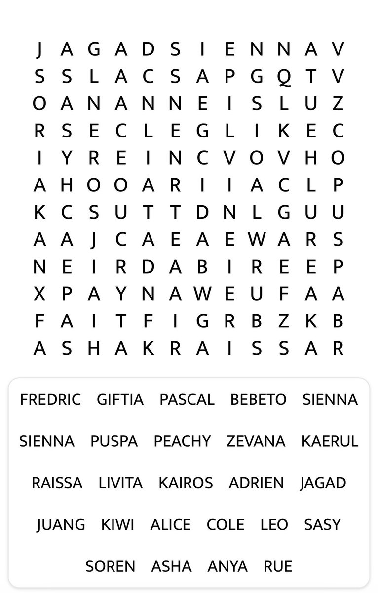 SEBINmate's tweet photo. Selamat oagi, kali ini main word search tapi harus cari nama summermates dan host ya!! (Preview terlampir). Gak harus dikerjain semua, salah satu ajaaa. Cocok dimainin pas nam rawan ngantuk. 🫩

🔗 : s .id / fVMN3 
         s .id / XskMB 

Have fun!! https://t.co/nkrIUKlmab