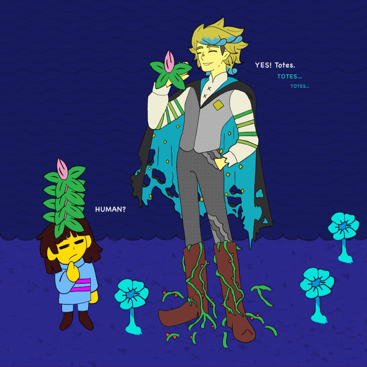 CaveboyScout's tweet photo. What if Flowery was in Undertale? 🌼
You encounter him at Waterfall’s bridge puzzle.

I’ve never done an AU before, so designing everything and coming up with all the backstory/lore was fun. 

#Flowery #Deltarune #UTFloweryAU https://t.co/uoGsLM7W7e