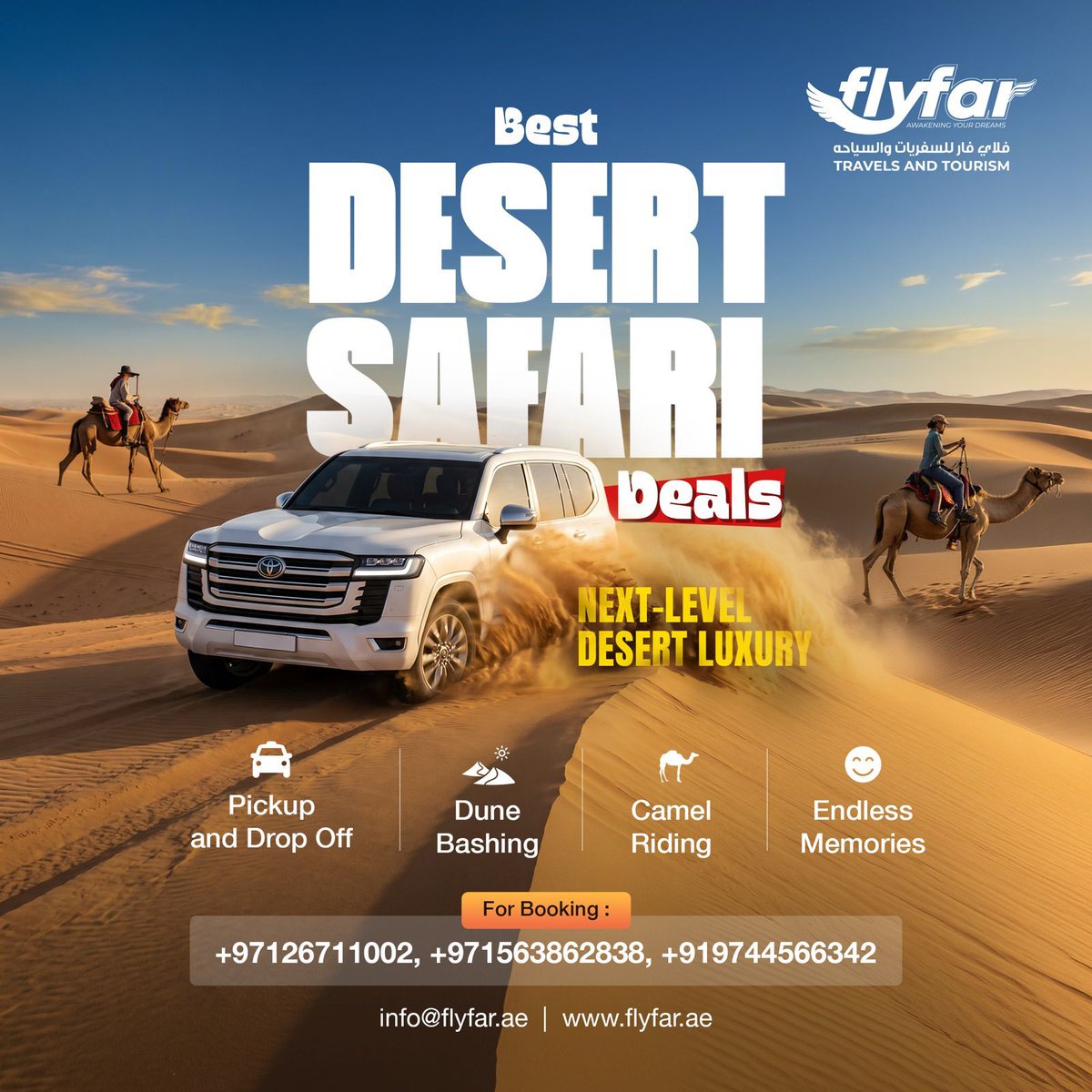 T_HayWilliams's tweet photo. Roaring dunes, desert sunsets, and moments that stay with you. Dune bashing, camel rides, and luxury in the heart of the desert. Limited slots. Unlimited memories. Book now: +97126711002 | +971563862838 | +919744566342 https://t.co/BLquug7pJ4