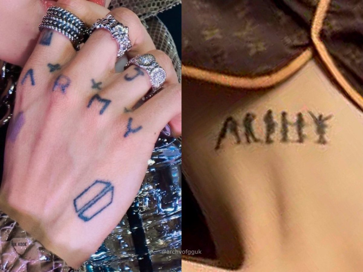 archvofgguk's tweet photo. jungkook’s                🤝                         jhope’s 
army tattoo                                        army tattoo https://t.co/bzg0YzQdrL