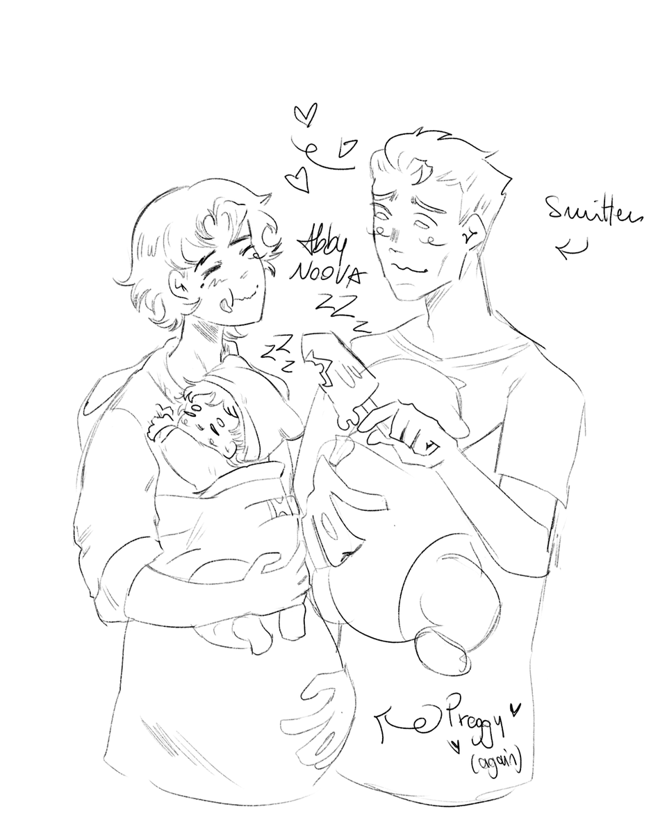 Abbynoova's tweet photo. little doodle of pregvik i did on my laptop that is currently buzzing cause i think i fried it woooooo, did this while on call w my friends now mimir hehe cw; mpreg https://t.co/j2uo1o1oHB