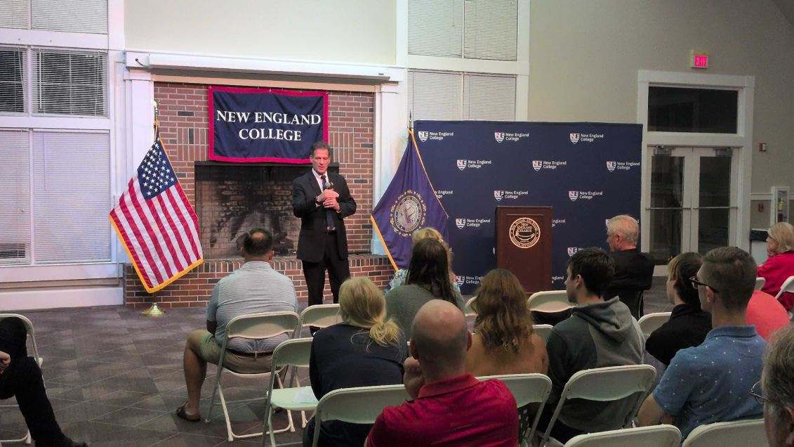 SenScottBrown's tweet photo. Put on a lot of miles today. Started at WKBK w/ Dan Mitchell, then Cheshire County EMS, back to Rye for FR calls then to @NewEngCollege for a town hall/was supposed to be a debate and home. Vote on 9/8 #nhpolitics https://t.co/upFriKecxW