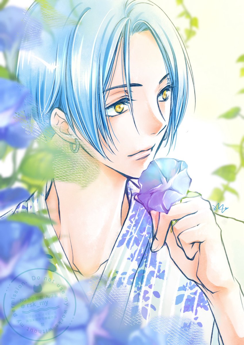 rsk_my's tweet photo. アイコン朝顔🪁もちゃんと上げとこ。
(朝顔市にこんな美少年現れたら朝顔の妖精？化身？て周囲の人がｻﾞﾜｻﾞﾜしちゃう) https://t.co/NTjg4sUK1E