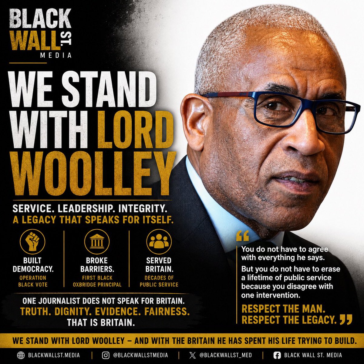 BWSTMEDIA's tweet photo. Some people leave an impression. Others leave a legacy. Lord Woolley is both.

Thank you for always standing with us, believing in us and supporting us. We love and adore you. Now we stand with you. ❤️🏾✊🏾

#LordWoolley #BlackWallStMedia #Legacy https://t.co/bI0MRyMoqb
