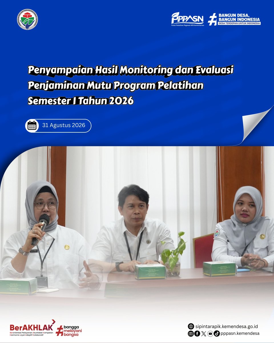 PPASN_Kemendes's tweet photo. π Perkuat Penjaminan Mutu, Tingkatkan Kualitas Pelatihan.
Monev Penjaminan Mutu Semester I 2026 menjadi langkah evaluasi dan perbaikan untuk mewujudkan pelatihan ASN yang semakin berkualitas.
#PuslatASNKemendes
#BangunDesaBangunIndonesia
#PenjaminanMutu
#CorporateUniversity https://t.co/652eNhajlF