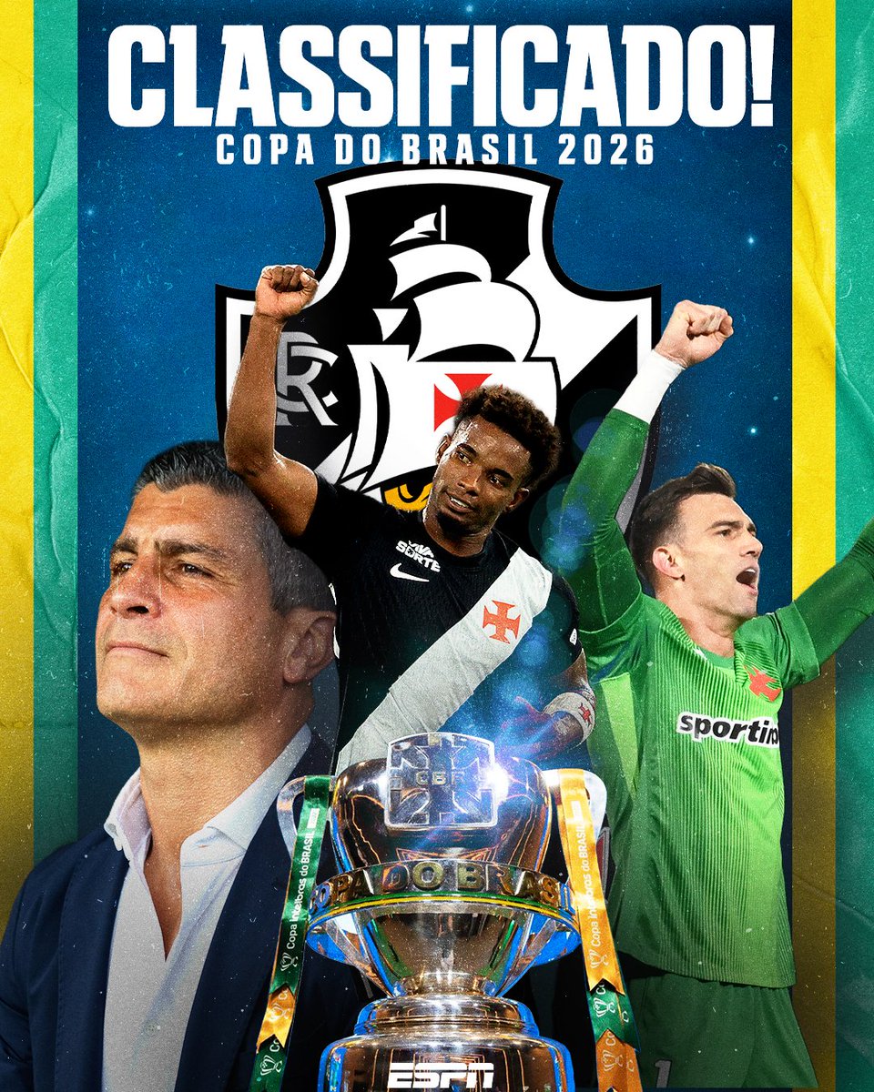 SportsCenterBR's tweet photo. O VASCO É PRA QUEM ACREDITA! 💢 Gigante da Colina na semifinal da Copa do Brasil! Vasco vence o Vitória em São Januário e no Barradão e se classifica.

#FutebolNaESPN https://t.co/mcsgtfr2va