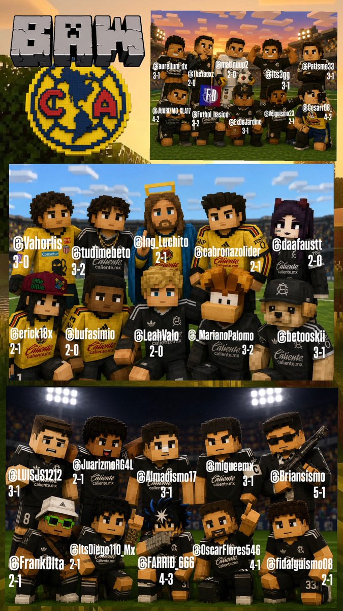 LiamZende's tweet photo. PREDICCIONES DE LA COMUNIDAD PARA EL PARTIDO 

AMÉRICA VS MONTERREY 

MUCHAS GRACIAS A TODOS POR PARTICIPAR 

La batalla ha empezado, en un mundo muy cuadrado 🎶 https://t.co/VoyTnb4om0