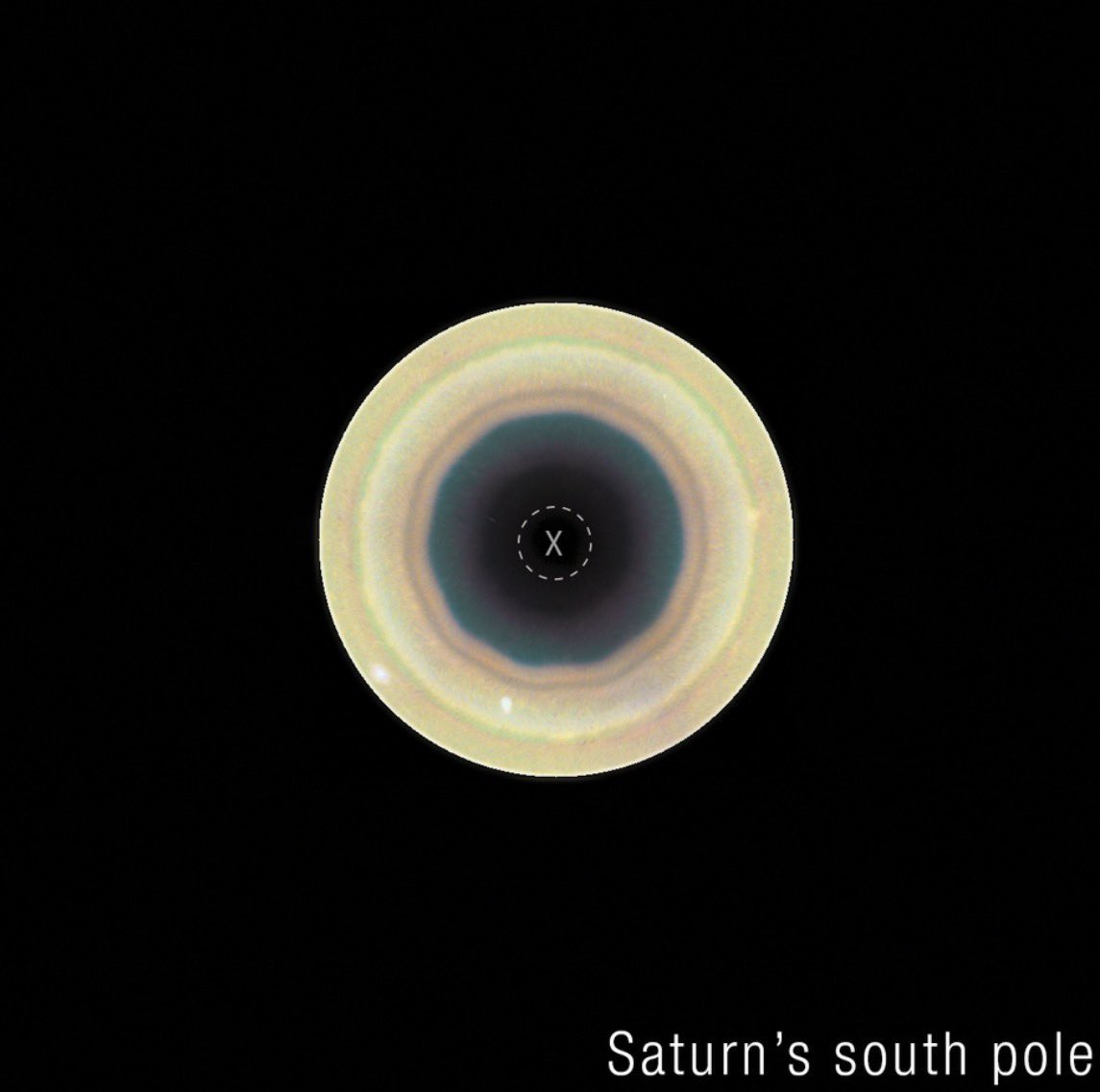 latestinspace's tweet photo. BREAKING 🚨: Hubble has revealed a giant 10-sided decagon sits at Saturn’s South Pole

We now can confirm Saturn has a hexagon at one pole and a decagon at the other 🪐 https://t.co/fnoWwBsup7