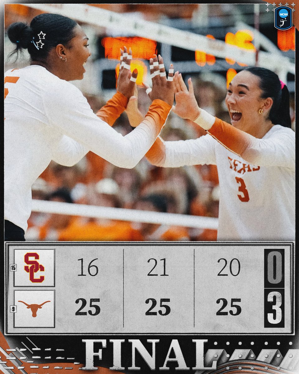 NCAAVolleyball's tweet photo. WEDNESDAY NIGHT WIN 🤘

No. 9 @TexasVolleyball defeats No. 15 USC in three sets!

#NCAAWVB https://t.co/dPNztfzzkt