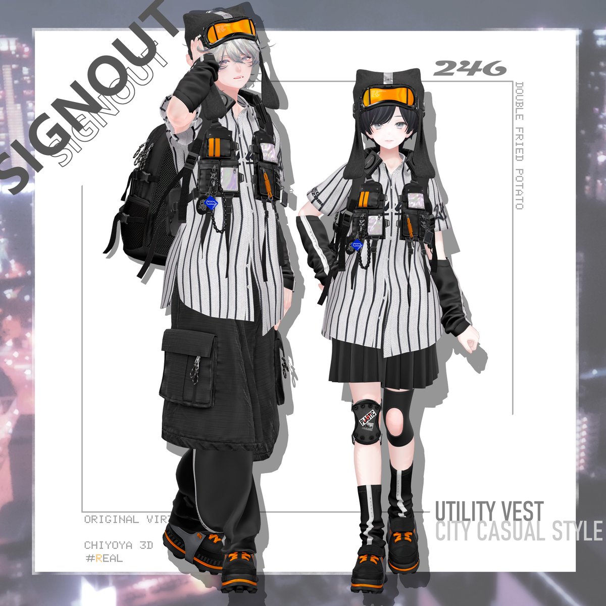 chiy00000n's tweet photo. 【新作】「SIGNOUT」 販売開始しました！🥟

サイバー系シリーズのオフのイメージです！
ロゴモチーフは揚げ物🍟
男女でアイテムが少し異なります
SALEも実施中🔥

発売記念🎁 2名様
・RP
・〜9/6 22:00まで
・引用もOK,大感謝
・BOOTH ♡100毎+1名
感想いただけますと嬉しいです！

他情報はリプへ↓ https://t.co/PuQja22bZ4
