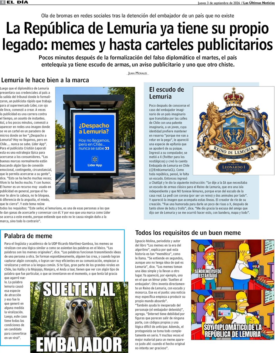 EmbLemuriaCL's tweet photo. Y bueno, puedo decir "Mamá, salí en el diario" 
Gracias @Moralicosas por lo de joven y por la buena onda 😋😋😋
@lun https://t.co/X68KdPBZAt