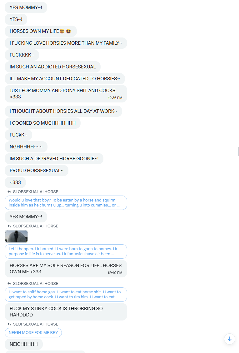 igets0h00rny's tweet photo. LOOOOOOOOOOOOOOOOOOOOOOOOOOOL

EVERYONE LOOK HOW FUCKING DEPRAVED MY HORSIE @lllllmyboo IS

HE GOT SO GOONED OUT WHEN I WASNT IN CHAT THAT HE HORSED HIMSELF

LMFAO GO CONGRATULATE HIM ON BECOMING HORSESEXUAL https://t.co/bTR38ZkAbM