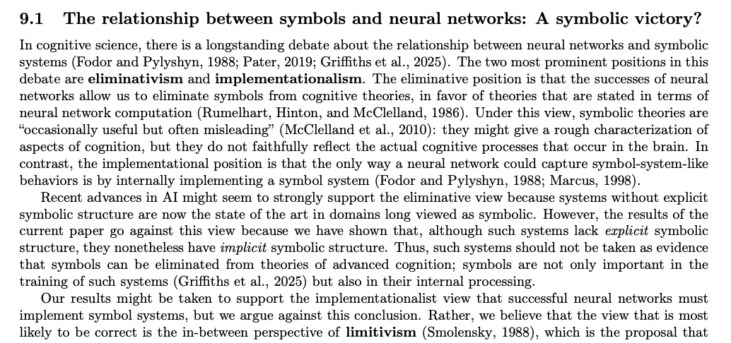 latentpedia's tweet photo. Neural computation and symbolic computation appear to differ radically and irreconcilably, yet our results reveal that there is not necessarily a tension between the two: A single system can be simultaneously neural and symbolic [...] https://t.co/3WYUv1qJrI
