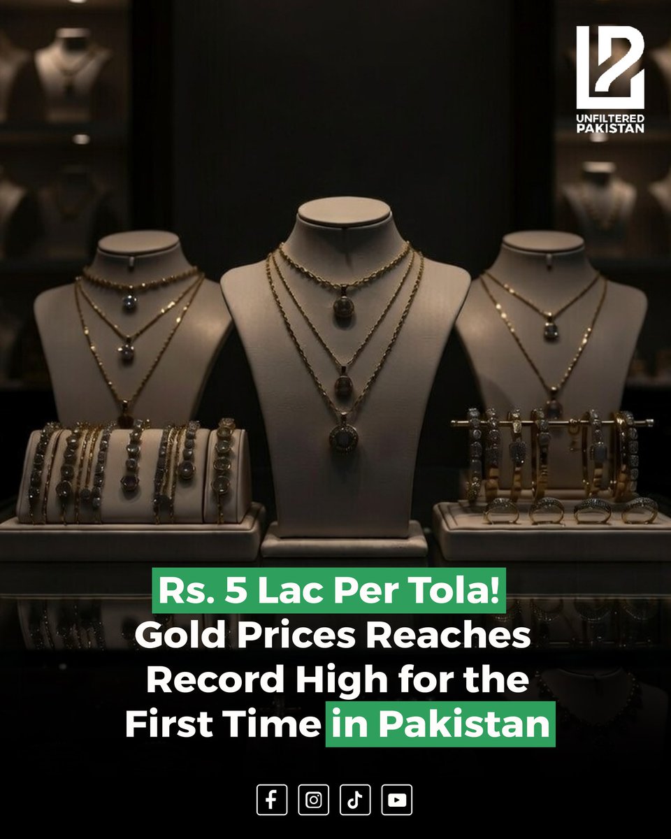 cqLacrt's tweet photo. Gold prices in Pakistan have hit a historic Rs. 500, 000 per tola for the first time, driven by global trends, currency pressure, and rising investor demand. Bullion markets are closely watching the record surge. https://t.co/FBGYPVV5on