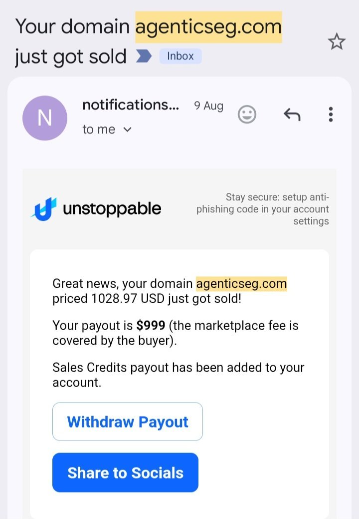 hellobrandder's tweet photo. I sold 3 #Agentic #domains 

AgenticSeg .com $1029
AgenticP2P .com $990
Agentic****** ( LTO agreement.  Disclosing if complete)

#brandder @spaceship @unstoppableweb

#domain #agentic #agenticai #agenticeconomy #digital #virtual #futuretech #tech  #AI #ArtificialInteligence https://t.co/S9aeYEvKj5