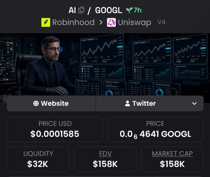 Leemy_Gold's tweet photo. artificial indian $AI / $GOOGL

the ticker is the thesis.

while everyone’s chasing the next ai narrative, this one is quietly building up momentum and could ne the first Google 8 figure runner 

the funniest part? holders are literally getting google stocks through the concept. once this reaches outside the usual degen bubble and catch attention of the right people, the ticker does the marketing for us.

early narrative, clean branding, real attention starting to build. don’t fade the artificial indian.

0xAE90B83E8119A54Ea0828d64C64baB2447326940