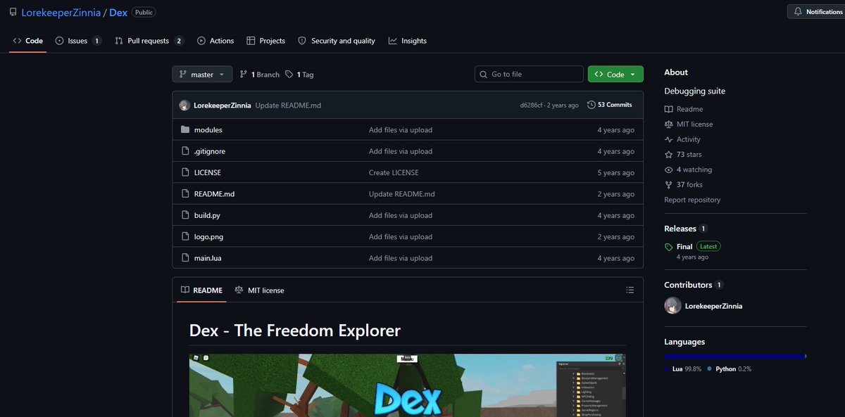 reallegacybrix's tweet photo. @LuaWiz Also apparently this dude used to exploit? He "made" a dex that is for exploiters on his old github account (I found this from one of his old roblox usernames on his MAIN account) https://t.co/7g49A9gnIu