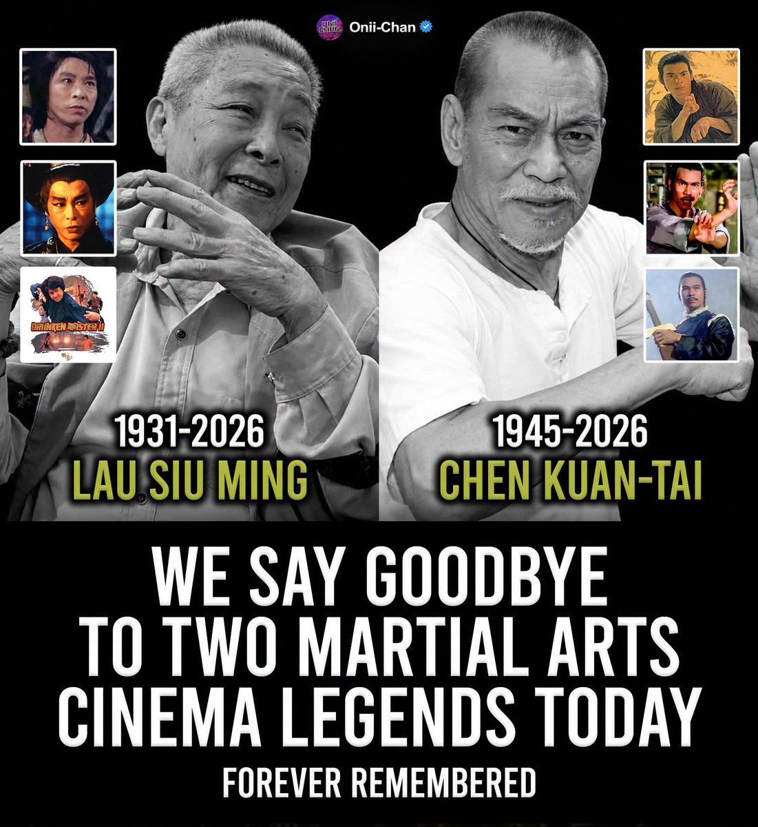 oniichanph's tweet photo. Martial arts cinema lost two legends today 🕊️

Lau Siu Ming, who passed away at 94, began as a pioneering dancer and choreographer before becoming a celebrated actor. From the unforgettable Tree Demon in A Chinese Ghost Story to The Swordsman, The Legend of the Condor Heroes and Drunken Master II, “Ming Sir” spent decades bringing elegance and presence to every role.

Chen Kuan-Tai, who passed away at 80, came from the opposite direction: a genuine martial arts champion who became one of Shaw Brothers’ defining screen fighters. His breakthrough in The Boxer from Shantung led to classics including Heroes Two, The Flying Guillotine, Challenge of the Masters and Crippled Avengers.

One mastered movement as an art. The other turned it into unforgettable screen combat. Both helped shape an era of Hong Kong cinema that fans are still discovering today.

Rest in peace, Lau Siu Ming and Chen Kuan-Tai. Their films will keep their legacy moving. 🙏
