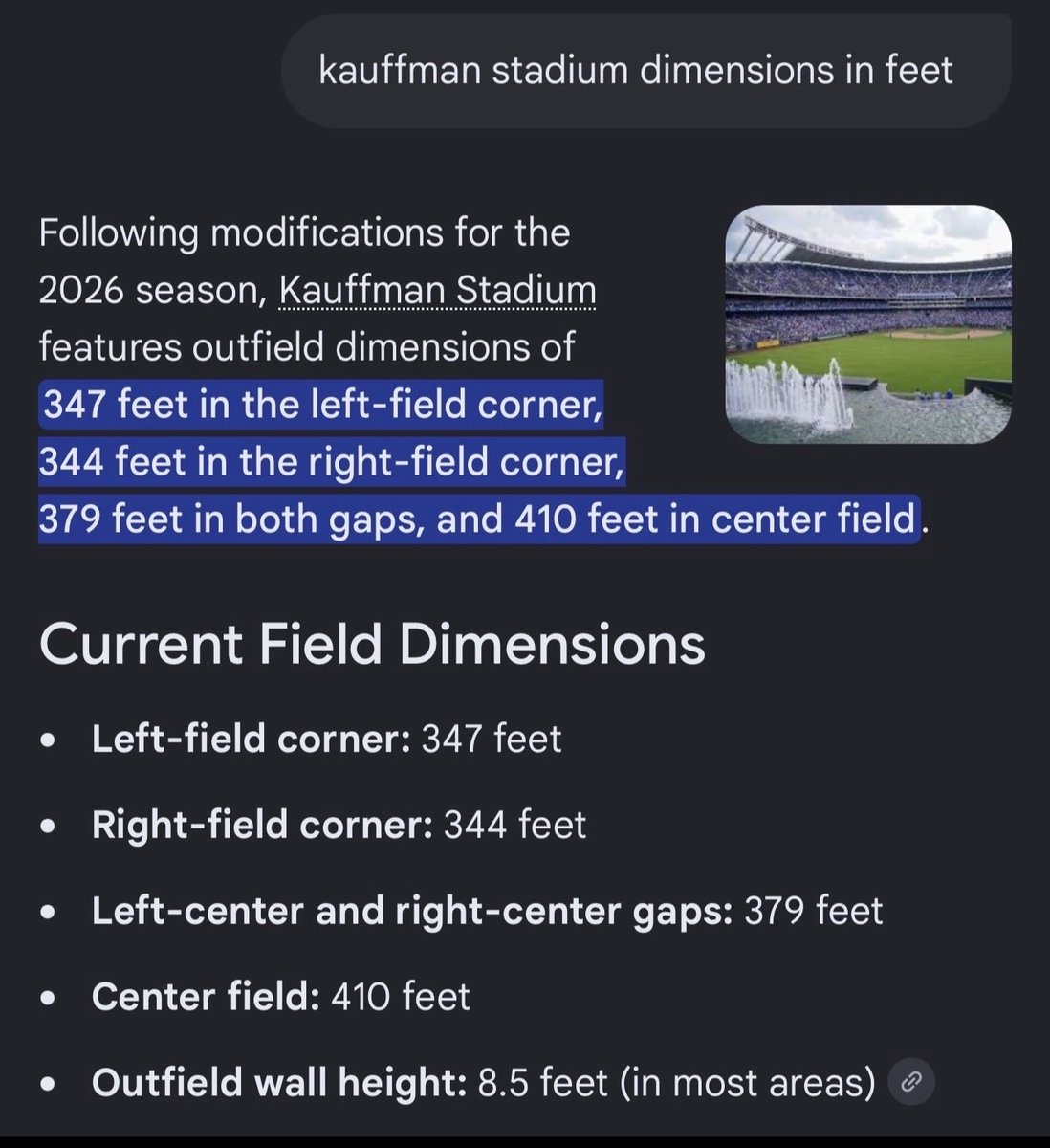 Mbappe12734's tweet photo. @mattycoverss Am I trippin or does that say center is 410 feet 🤔🤔 https://t.co/A17tzyqsZM