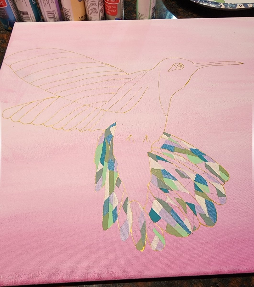 EmpySue's tweet photo. I take time to breathe and recenter myself with a hobby. One of my favorites: Geometric paintings (The bird is my most current project.) https://t.co/Vk0vBCbW4V