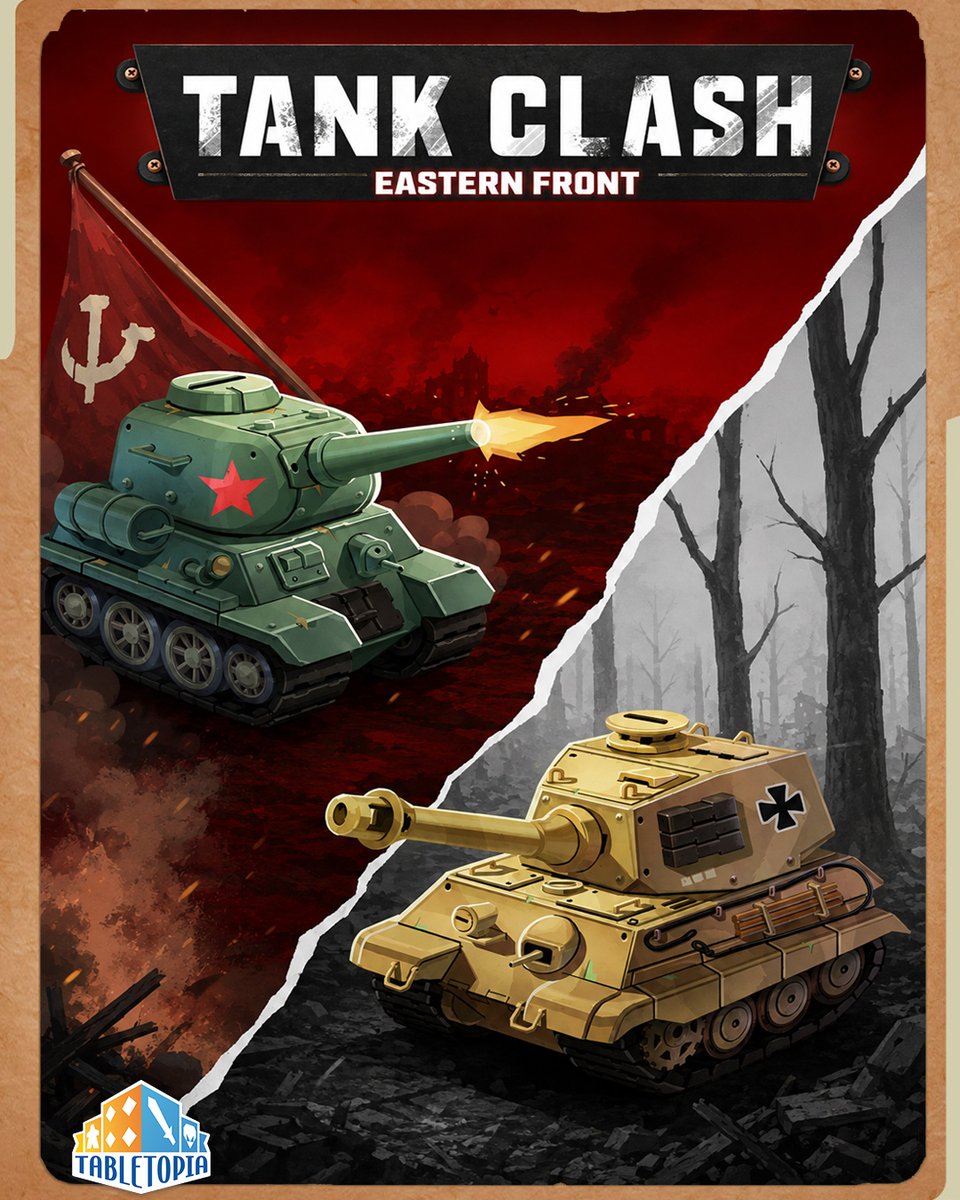 TabletopiaGames's tweet photo. 🪖💥 Tank Clash: Eastern Front is now on Tabletopia!

Command Soviet or German tanks, capture control points, use smoke and mines, and outmaneuver your opponent in this fast-paced 2-player tactical battle.

#Tabletopia #TankClash #AmebaGames #wargames https://t.co/vAUVW7qSoa