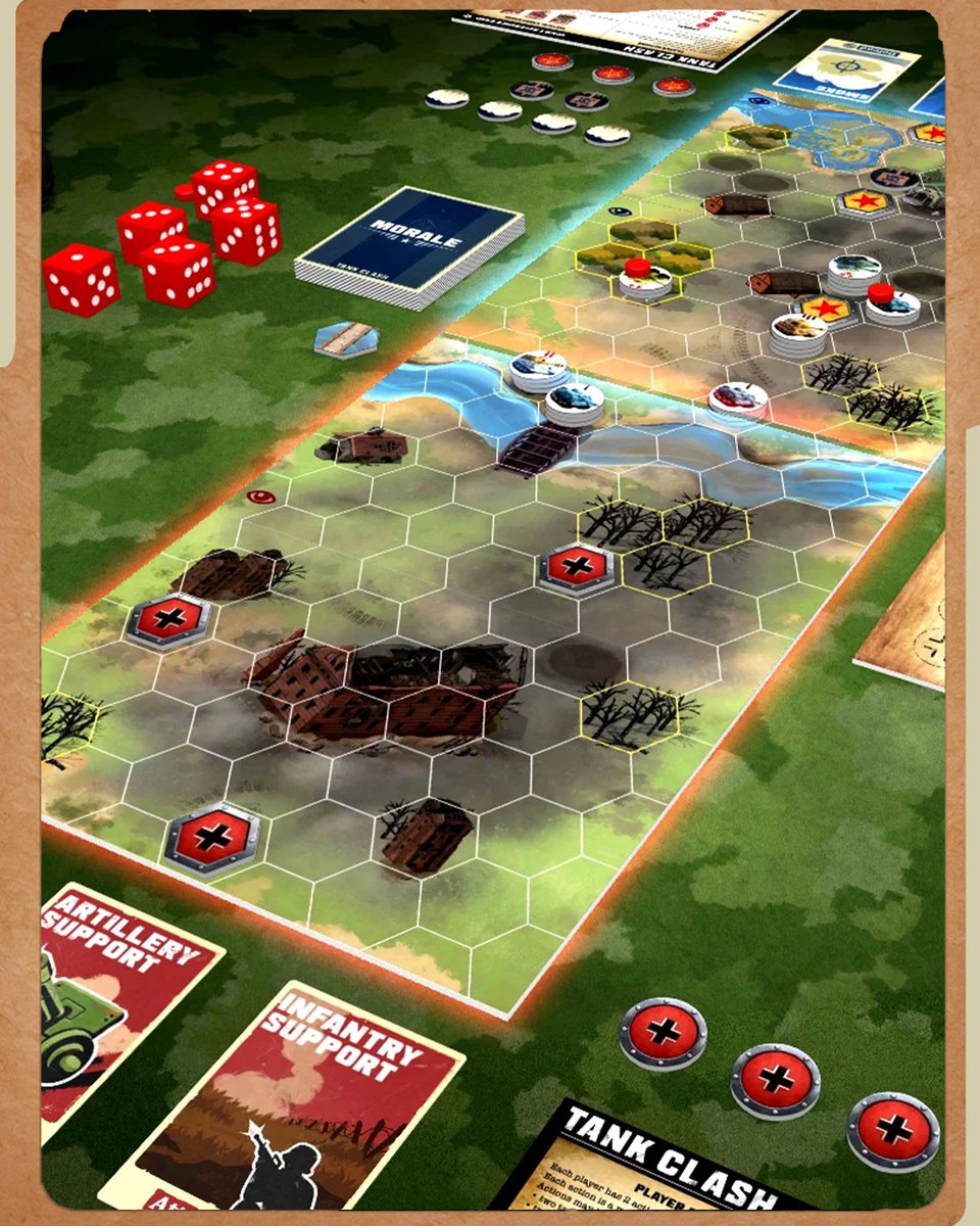 TabletopiaGames's tweet photo. 🪖💥 Tank Clash: Eastern Front is now on Tabletopia!

Command Soviet or German tanks, capture control points, use smoke and mines, and outmaneuver your opponent in this fast-paced 2-player tactical battle.

#Tabletopia #TankClash #AmebaGames #wargames https://t.co/vAUVW7qSoa
