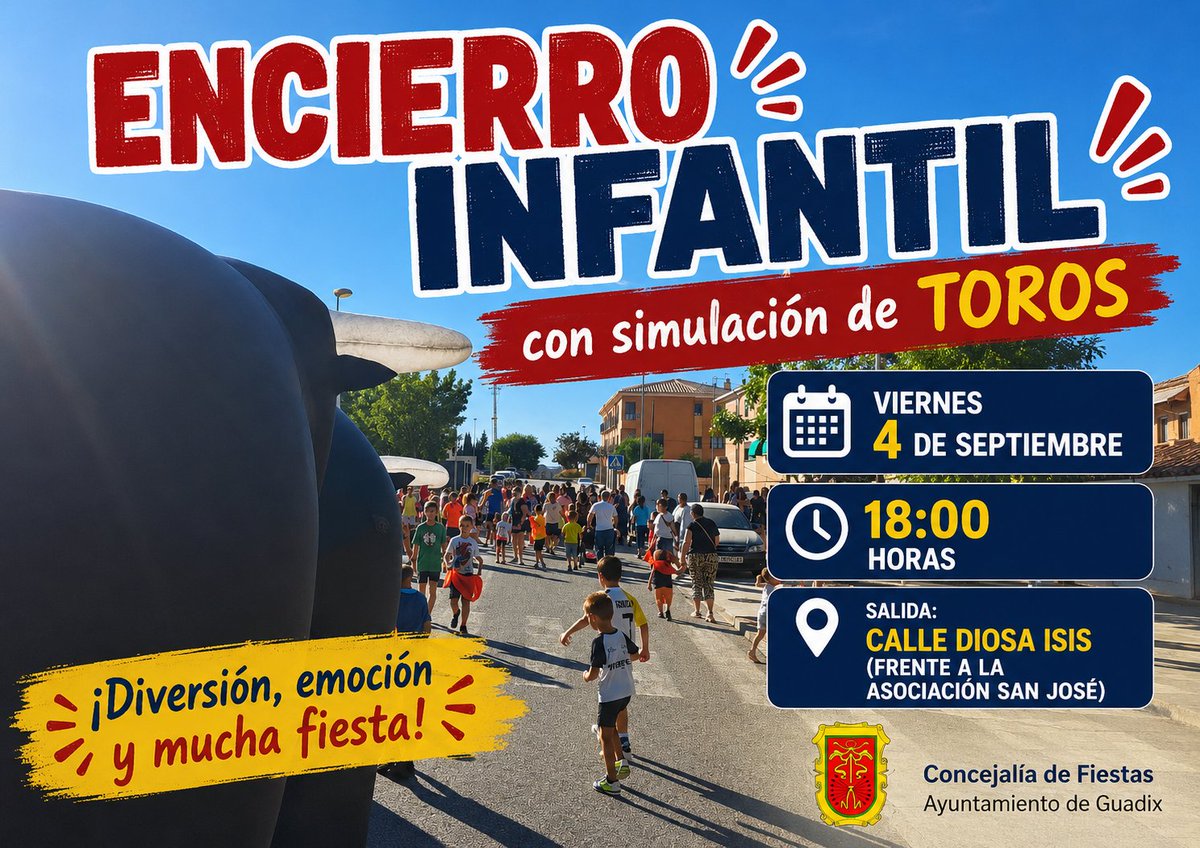Aytodeguadix's tweet photo. Los más pequeños vivirán su particular encierro taurino este viernes en la Feria y Fiestas de Guadix 2026
<iframe src="https://t.co/iXwQc4gzvM https://t.co/HcHQeCEdvv