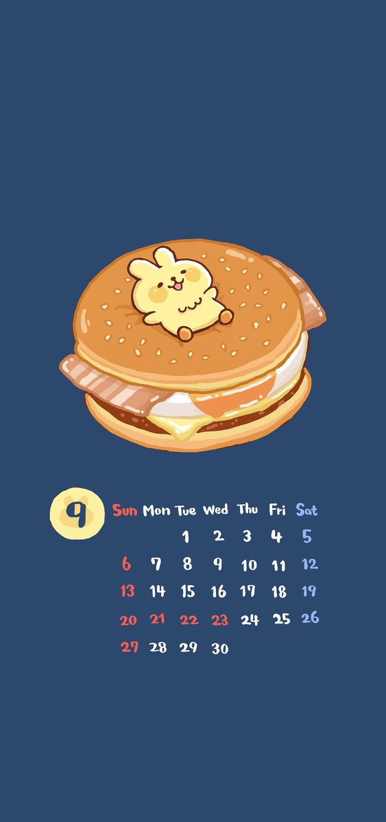 usapi_official's tweet photo. 9月のカレンダーだよ！
月見バーガーの季節🌕🍔♪

#うさぎ #うさひよこ #うさぴ 
#めだまやき星をのぞきみ #カレンダー https://t.co/l0Jni6lbIO
