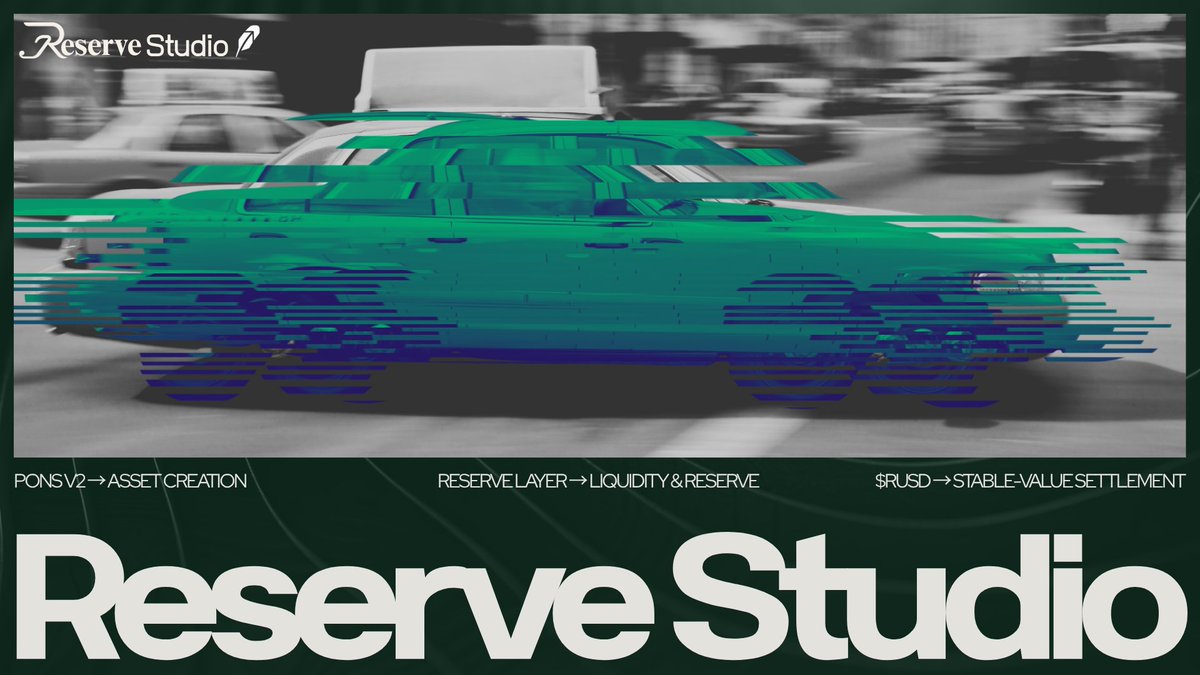 reservestudio's tweet photo. At Reserve Studio, we're building around a simple stack:

PONS v2 → asset creation
ETH / Tokenized Equities → structured market pairs
Reserve Layer → liquidity & reserve relationships
$RUSD → stable-value settlement

The point isn't with more buttons.
It's to make the transition from asset → more intentional.