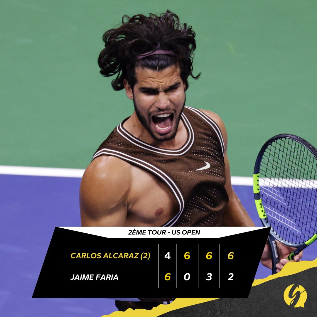 GameSetAndTalk's tweet photo. CARLOS ALCARAZ AU FORCEPS 😤🇪🇸

Malgré la perte de la première manche, l’Espagnol a écarté cette nuit Jaime Faria 🇵🇹 en 4 manches pour rallier le 3ème tour de l’US Open 🇺🇸 !!! 🔥

Il affrontera Yibing Wu 🇨🇳 pour une place en 1/8 de finale. 👀 https://t.co/Crj9jLIRJT