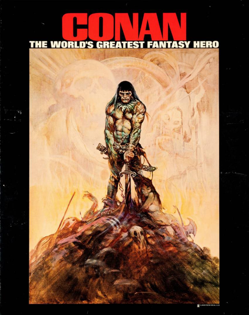 VK_HM's tweet photo. Conan being naked is basically a Frank Frazetta thing, he did covers for books of the Cimmerian in the 60s and 70s he depicted him as bare chested (a look that followed into the Marvel comics and the Schwarzenegger movie.) He typically wears armour in Howard’s stories https://t.co/oSDo2uDs8q