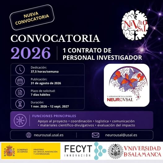 EnfiNet's tweet photo. Nueva convocatoria del Equipo NeuroUsal, en el contexto de las V Jornadas de Divulgación Científica NeuroUsal 2027, avaladas por la FECYT.
Convocatoria : https://t.co/dCf8Sf75qN más información neurousal@usal.es  https://t.co/0CdYSBtZIN
USAL  Neurousal INCYL 🧠 IBSAL FECYT https://t.co/ZedrerAbHO