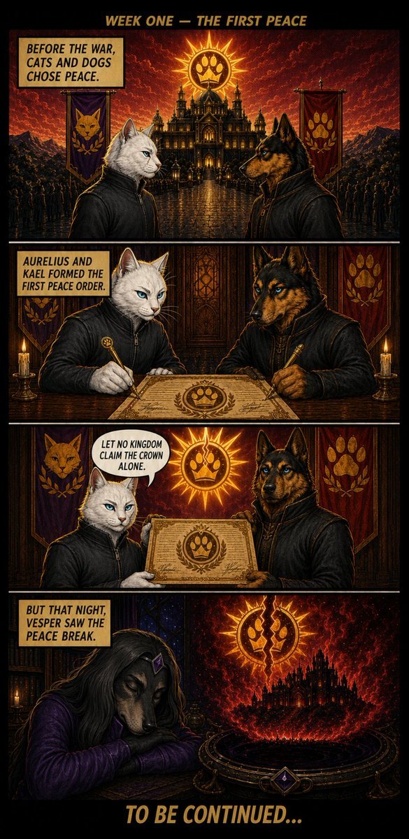 raidensanpai's tweet photo. Before the war, there was peace.
Cats and Dogs once stood united under the First Peace Order. But when that peace was broken, a new chapter began.
The Bonefang story is only beginning.
#GoldPawFounders #Web3‌‌ 
https://t.co/G0PheYlJ8z https://t.co/p4BIcEITjA