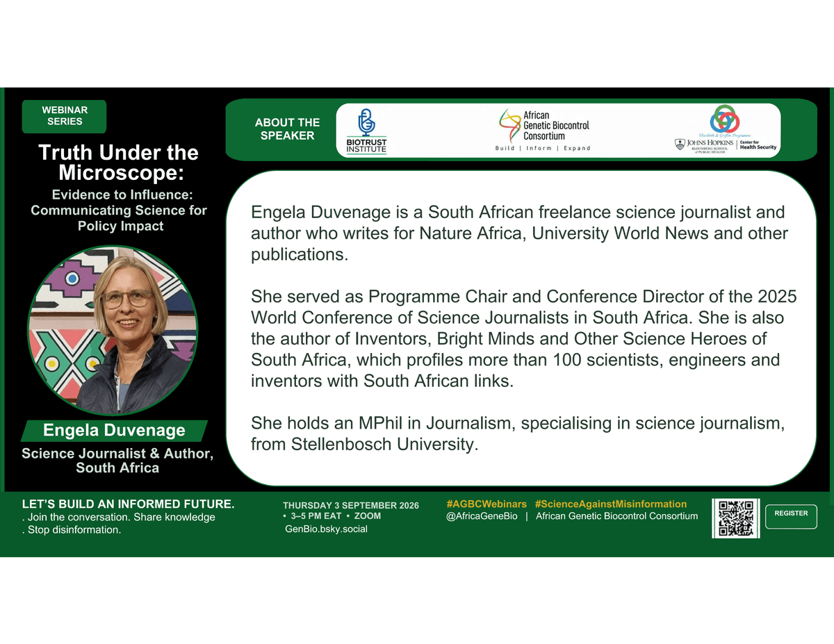 AfricaGeneBio's tweet photo. 🎙️ Meet our moderators!

Dr. Lamine Kane &amp; Engela Duvenage are ready to lead the conversation!🔬💬

🗓️Sep 3 | 3–5 PM EAT/12 PM GMT
📌What question should they ask? Drop it below! 👇

🔗Register: https://t.co/VtnTLaK6sN

#AfricaGeneBio #TruthUnderTheMicroscope #Scicom https://t.co/S6I444KjOc