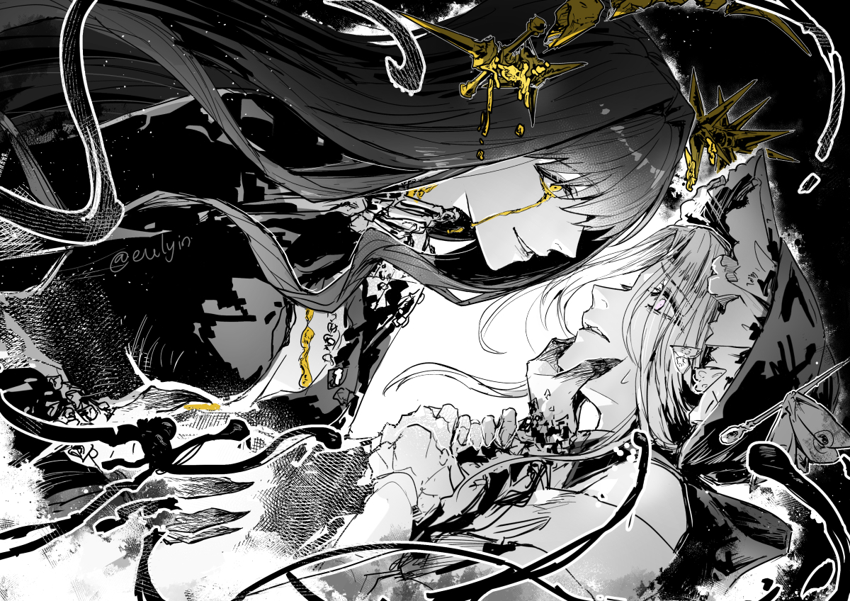 eulyin's tweet photo. I didn't expect they would really meet in this newest story and... Arcana's choice toward Ms. Stranger, is really an enigmatic one.

(Technical art side, drawing this was SO challenging, me required a lot of time 😨)

#Reverse1999 #Reverse1999Anniversary #Arcana #MsStranger https://t.co/HaDQpG3gtl