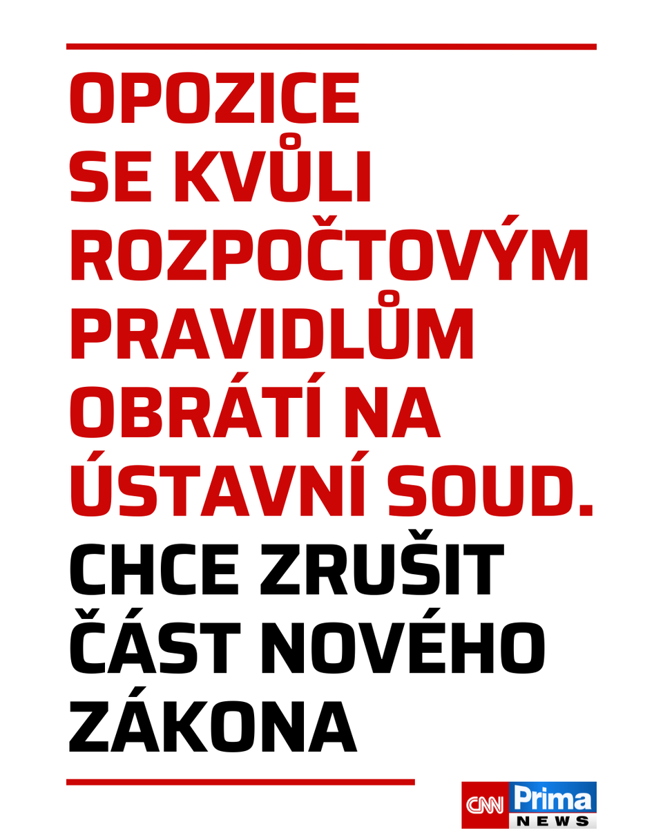 CNNPrima's tweet photo. Strany sněmovní opozice v pátek předají Ústavnímu soudu v Brně návrh na zrušení části zákona o rozpočtové odpovědnosti, který prosadila vláda Andreje Babiše (ANO). Po přehlasování veta prezidenta vládní většinou minulý týden zástupci ODS, STAN, Pirátů, KDU-ČSL a TOP 09 avizovali, že podání se bude týkat procedury i jádra změn. Ty mají podle vládní koalice umožnit sestavení odpovědného a realistického rozpočtu. Tiskové konference opozice v Brně se podle pozvánky zúčastní vedle zástupců opozičních stran i advokát Pavel Uhl. Více ZDE: https://t.co/LCYHG2Gcsr