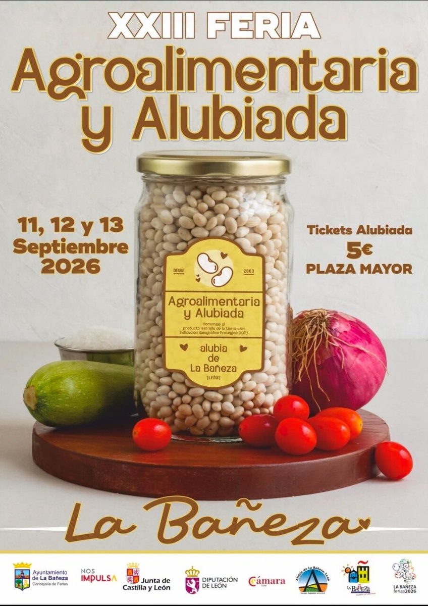 alubiadebaneza's tweet photo. Del 1ļøā£1ļøā£ al 1ļøā£3ļøā£ de septiembre La BaƱeza rinde homenaje a su producto mas emblemĆ”tico ALUBIA DE LA BAĆEZA-LEĆN, en la 23ĀŖ Feria y la tradicional #Alubiada para mas de 4.000 comensales fieles al sabor autĆ©ntico de una alubia de calidad.
programa completo: https://t.co/tYFfqN7YIG https://t.co/y8rMqPgEDE