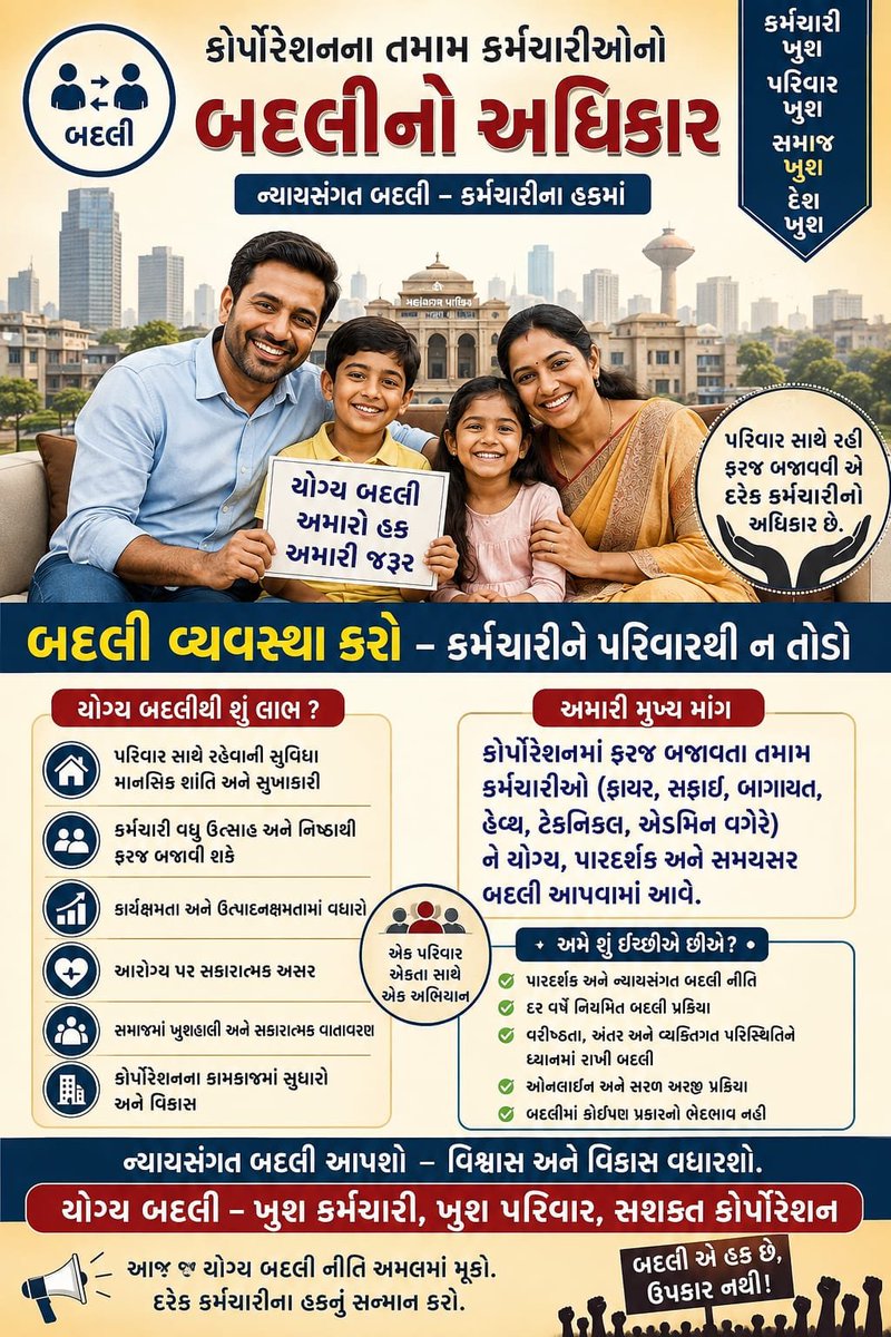 Nirmalkantharia's tweet photo. Inter-corporation transfer of municipal corporation employees.

@CMOGuj @sanghaviharsh @GujUrban https://t.co/iej2weyxDJ
