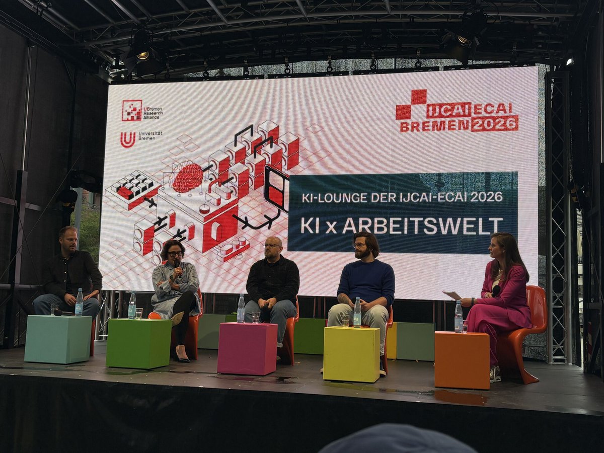 IJCAIconf's tweet photo. #Outreach Some reflections from one of the panelists on the key points raised during the debate at the “AI in the Workplace” public outreach event, held during IJCAI-ECAI 2026 in Bremen’s main square. This is Ann-Kathrin Sobeck-Martens - Head of HR for OFFIS – Institut für Informatik / Universität Oldenburg. #IJCAI2026 #ECAI2026

https://t.co/zcqNmx4xpa