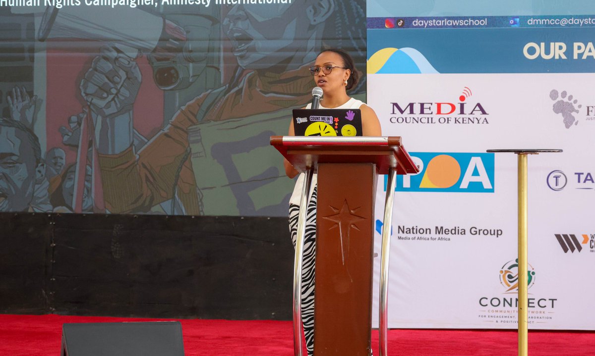 AmnestyKenya's tweet photo. Yesterday, Amnesty International Kenya joined the 2nd Daystar Media Moot Court Competition, held under the theme “Cross-Border Advocacy, Shared Public Rights.” Our Technology and Human Rights Campaigner delivered the keynote address and facilitated a session on Amnesty International Kenya’s report, The Fear, Everyone Is Feeling It, which documents the growing threat of technology-facilitated violence against young activists and human rights defenders.

The discussions highlighted an urgent reality: as digital spaces become increasingly central to civic participation, they are also being used to intimidate, silence and target those who speak out.

For human rights defenders, journalists and activists, repression no longer stops at national borders, and neither can our response.

The protection of civic space requires stronger safeguards for digital rights, accountability for those who perpetrate online violence, and regional solidarity to ensure that people can exercise their rights without fear.

We thank Daystar University and the students participating in the Moot Court for creating space for these important conversations and for engaging with the challenges facing human rights advocacy in an increasingly digital and interconnected East Africa.

Defending human rights means defending the spaces where people speak, organise and demand accountability.