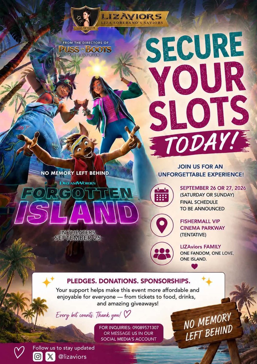 LIZAviors's tweet photo. WAPOOSH! 

Join us as we come together for a special screening of #ForgottenIsland and celebrate our shared love and support for @lizasoberano! ❤️ #TayoNaPhilippines 

Register here: https://t.co/OUDtJjIKXP https://t.co/4LNij18hOM